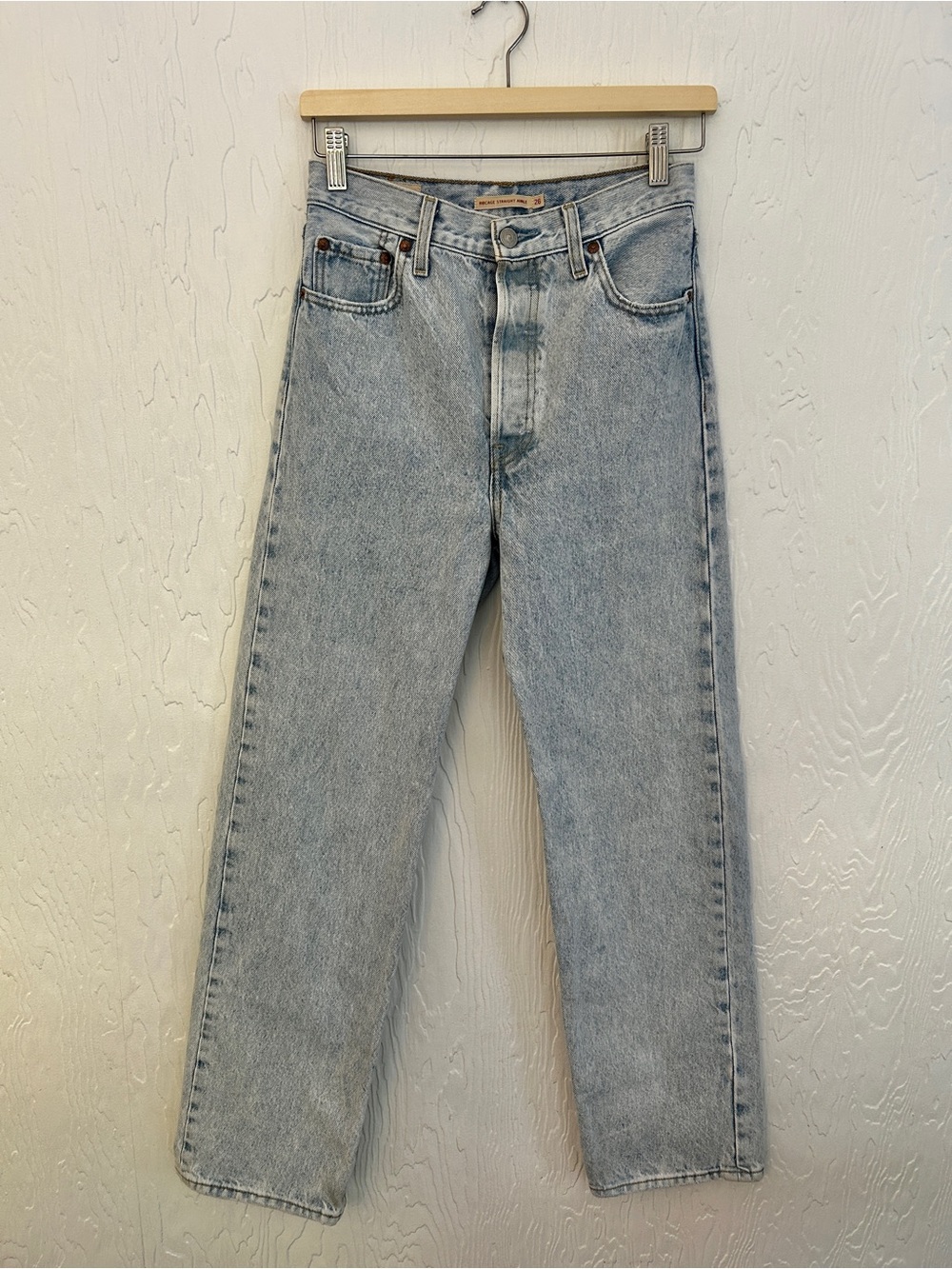 LEVI'S Ribcage Straight Ankle Jeans 26 Lightwash Blue High Rise Rigid Premium
